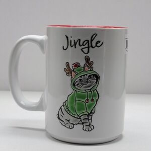 ELI + ANA  21 oz Embossed Christmas Cat JINGLE Mug Holiday Cat Lady Mom Gift